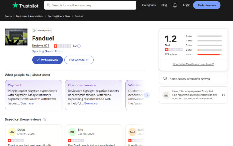 Trustpilot fanduel review overview
