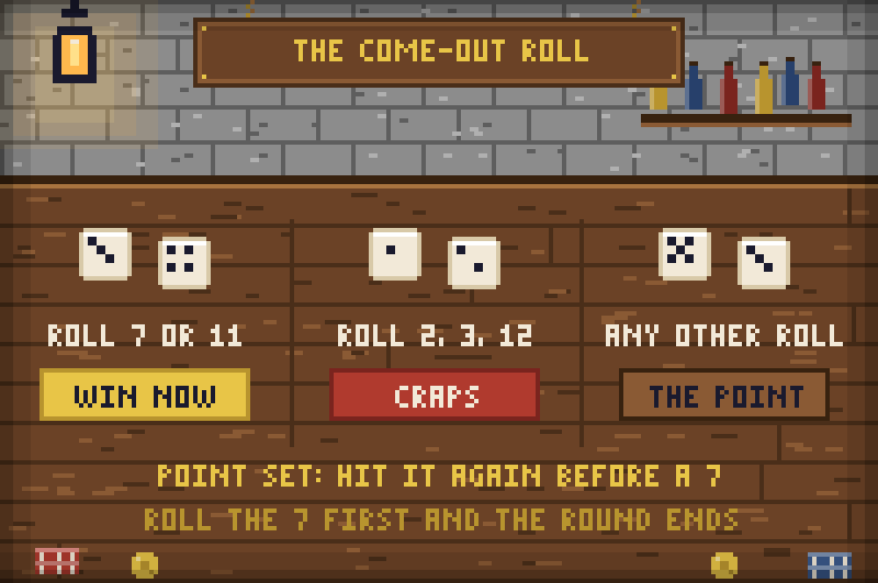 The three outcomes of a craps come-out roll